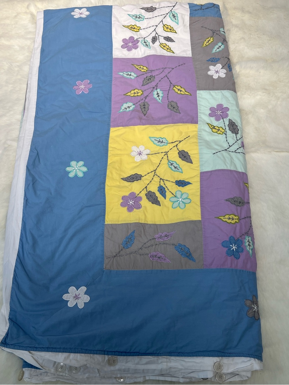 Embroidery Floral Patchwork cotton duvet cover multicoloured 82”x92” farmhouse
